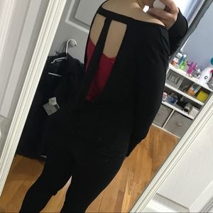 Open T back-black sweater